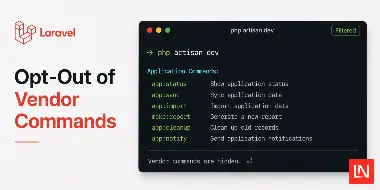 استبعاد أوامر البائع والأوامر الافتراضية في "php artisan dev"