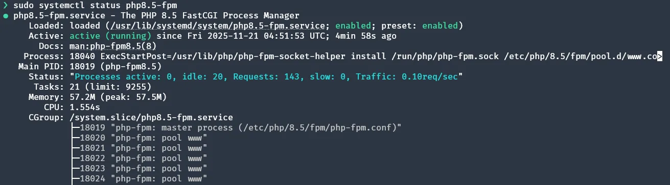 php-v output